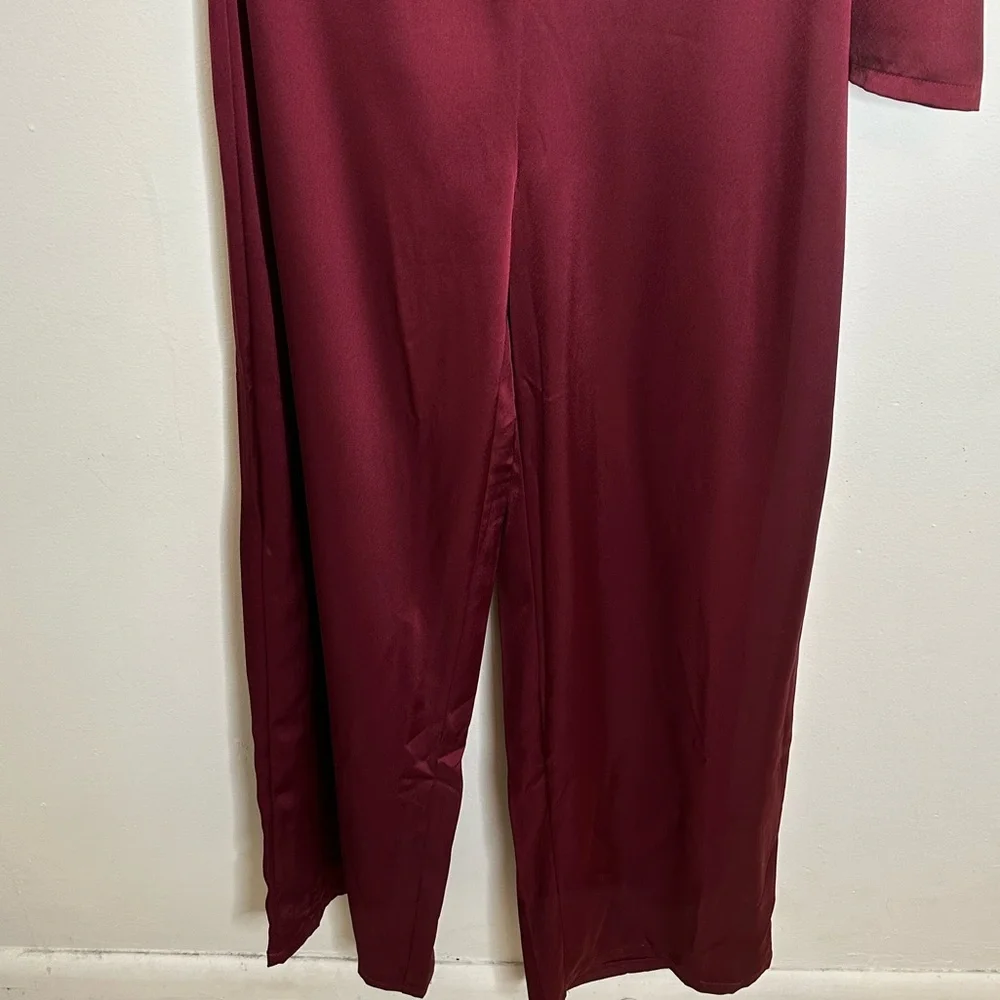 Lulu’s Wine Red Burgundy Satin One-Shoulder Jumpsuit size XL - Picture 13 of 14